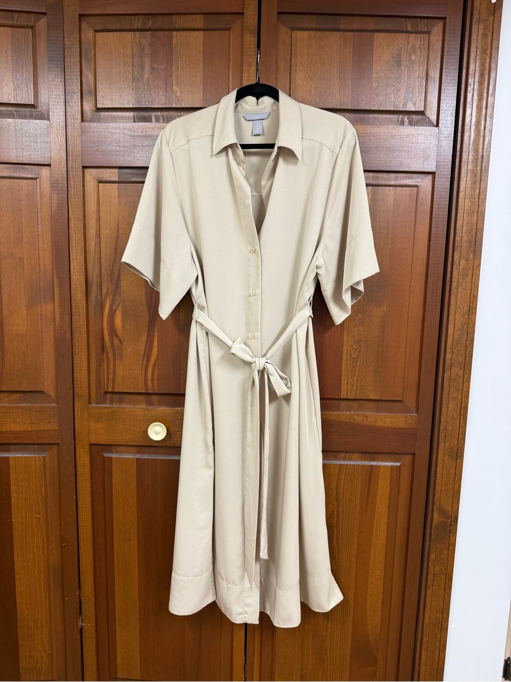 H&M Beige Midi Shirt Dress with Tie Waist